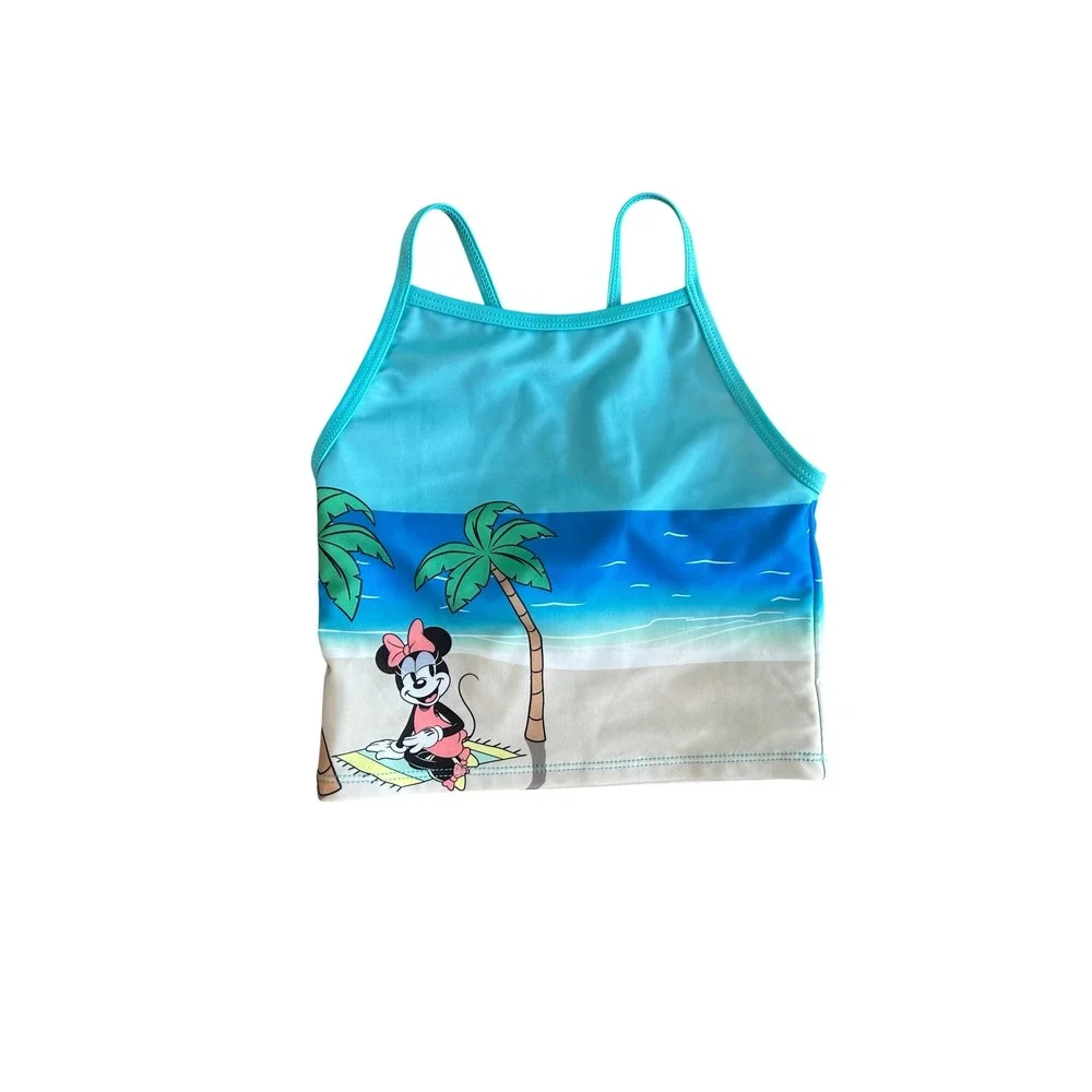 Disney Minnie Mouse Girls Blue Beach Scene Tankini Swim Top Size 5/6